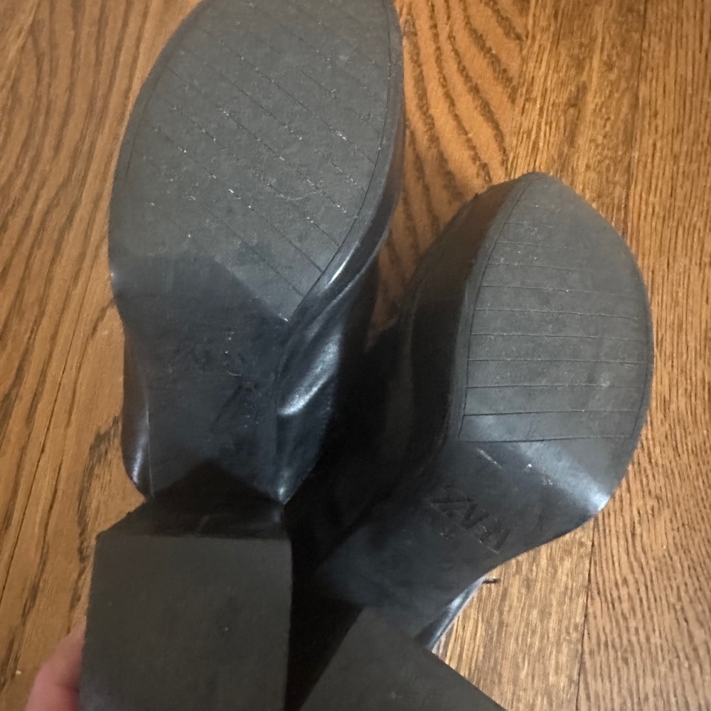Zara Black Leather Block Heel Mules - Picture 2 of 4
